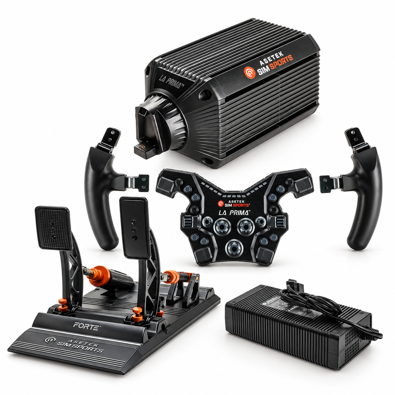 Asetek SimSports La Prima 16Nm Direct Drive Bundle Asetek SimSports Asetek SimSports Wheelbase + Steering Wheel + Pedals Bundle  Sim Race Webshop B.V.