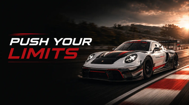 Race car on a track with 'Push Your Limits' text