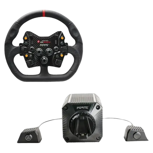 Asetek SimSports Forte (18nm) Direct Drive Wheel Base + Forte GT Wheel Bundle GT Closed D Black Leather + Forte GT