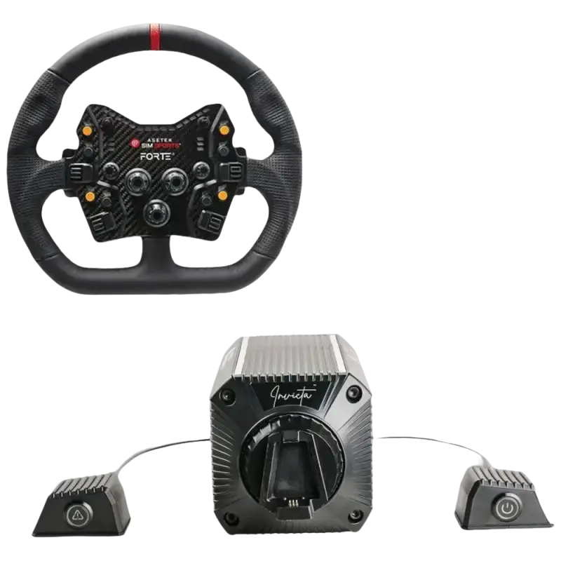 Asetek SimSports Invicta 27nm Direct Drive Wheel Base Forte GT Wheel Bundle GT Closed D Black Leather + Forte GT