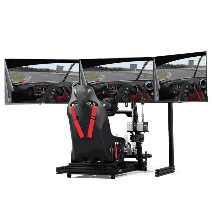 NEXT LEVEL RACING ELITE FREE STANDING TRIPLE MONITOR STAND - BLACK EDITION - complete simulator view