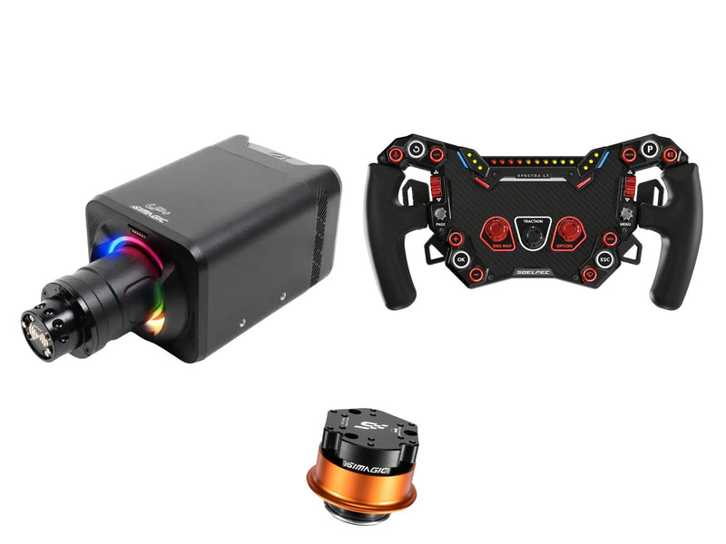 Simagic Alpha EVO Sport 9 Nm + SOELPEC Steering Wheel + QR-A Bundle — SOELPEC Spectra LT – Formula-Style RGB Sim Racing Wheel — LAVA