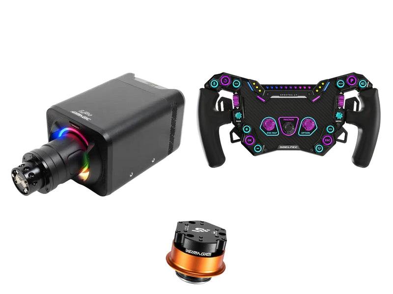 Simagic Alpha EVO Sport 9 Nm + SOELPEC Steering Wheel + QR-A Bundle — SOELPEC Spectra LT – Formula-Style RGB Sim Racing Wheel — ARCTIC