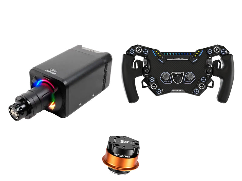 Simagic Alpha EVO 12 Nm + SOELPEC Steering Wheel + QR-A Bundle — SOELPEC Spectra LT – Formula-Style RGB Sim Racing Wheel — BASALT